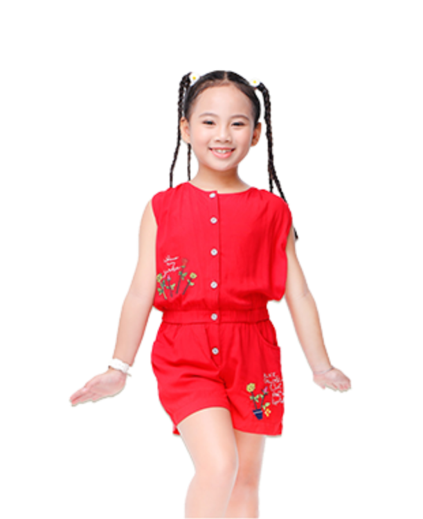 Jumpsuit For Girls With Embroidered Flower Pots